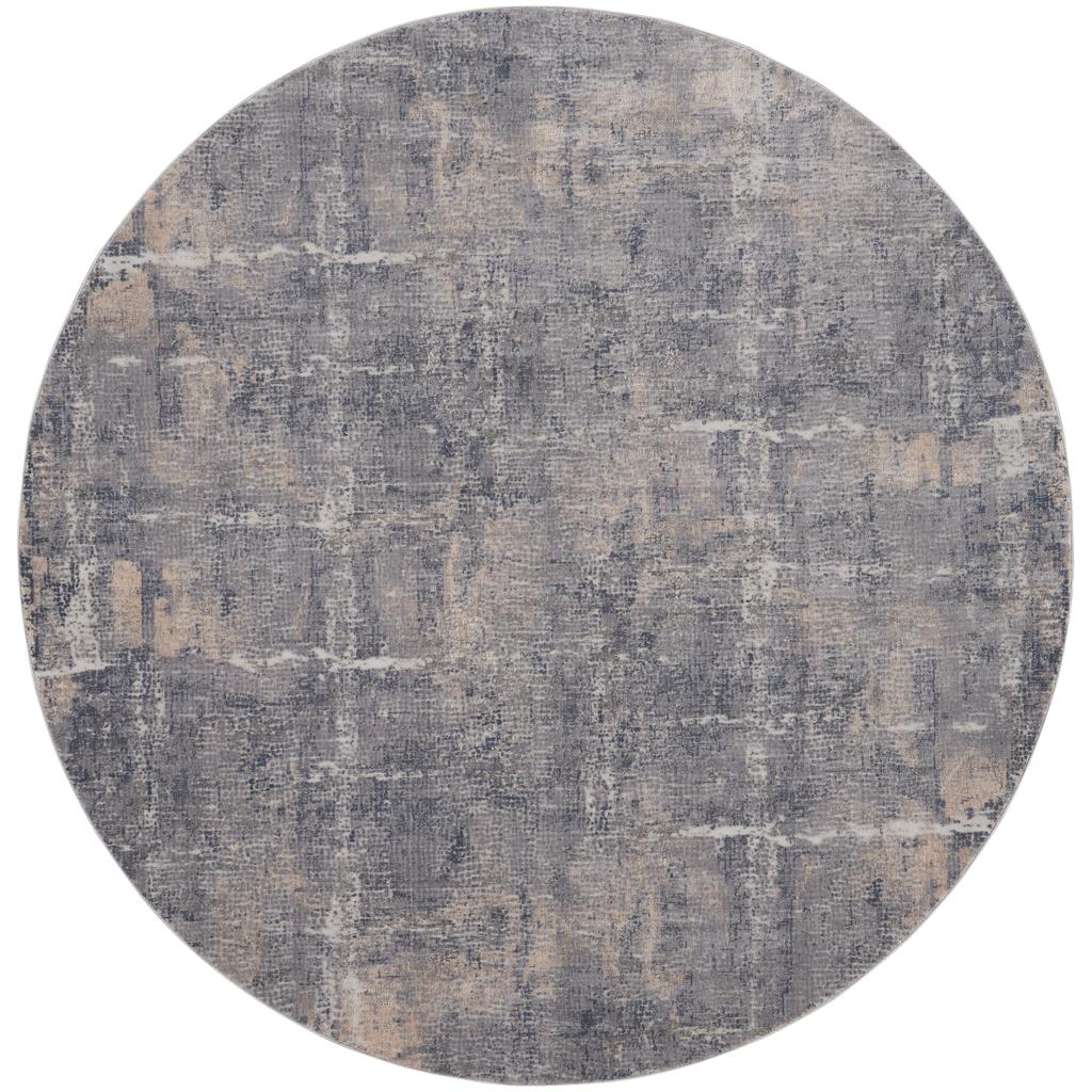 Nourison Home Rustic Textures RUS06 Grey and Beige Grey Beige Indoor Round Area Rug - Modern Power Loomed Machine Made Medium Pile