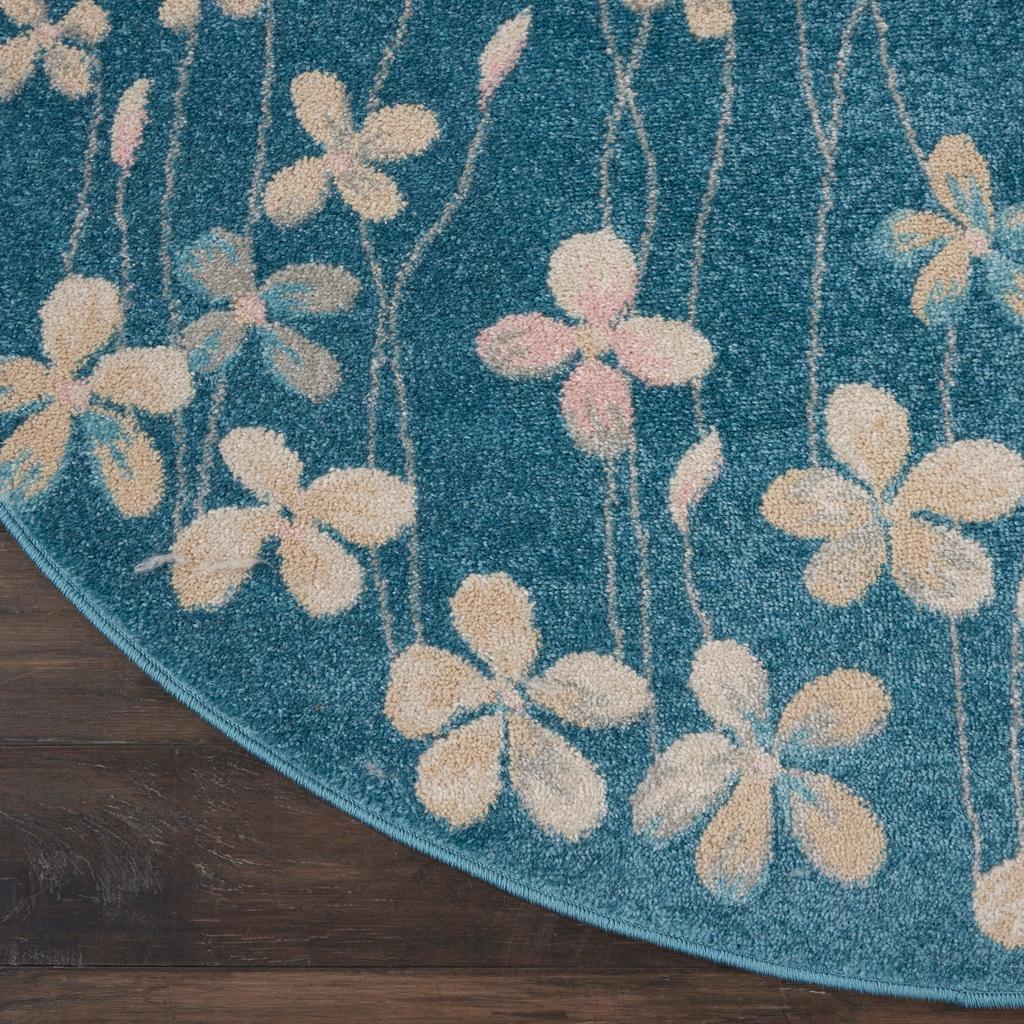 Nourison Home Tranquil TRA04 Turquoise Blue Turquoise Indoor Round Area Rug - Contemporary Power Loomed Machine Made Medium Pile