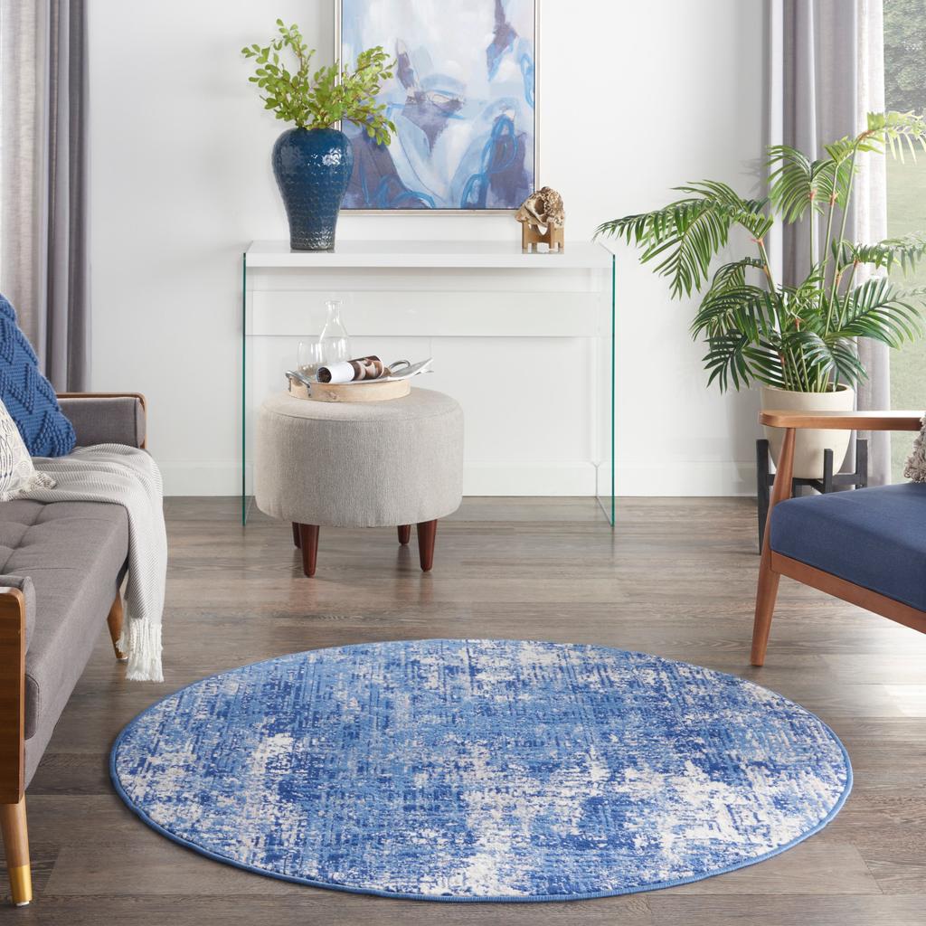 Nourison Home Whimsicle WHS08 Blue Ivory Indoor Round Area Rug - Modern Power Loomed Machine Made Low Pile