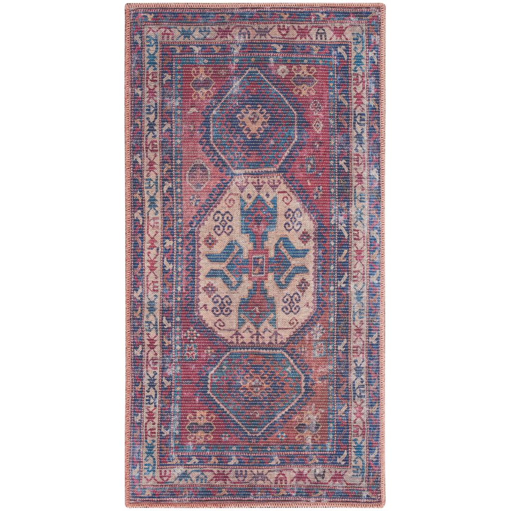 Nourison Home New Concept Washables SR105 Red Navy Indoor Rectangle Area Rug - Vintage Machine Woven Machine Made Low Pile