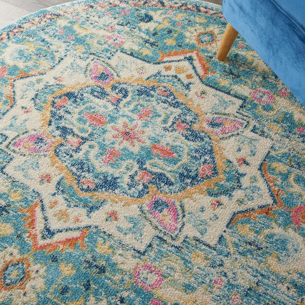 Nourison Home Passion PSN25 Ivory Light Blue Indoor Round Area Rug - Bohemian Power Loomed Machine Made Medium Pile