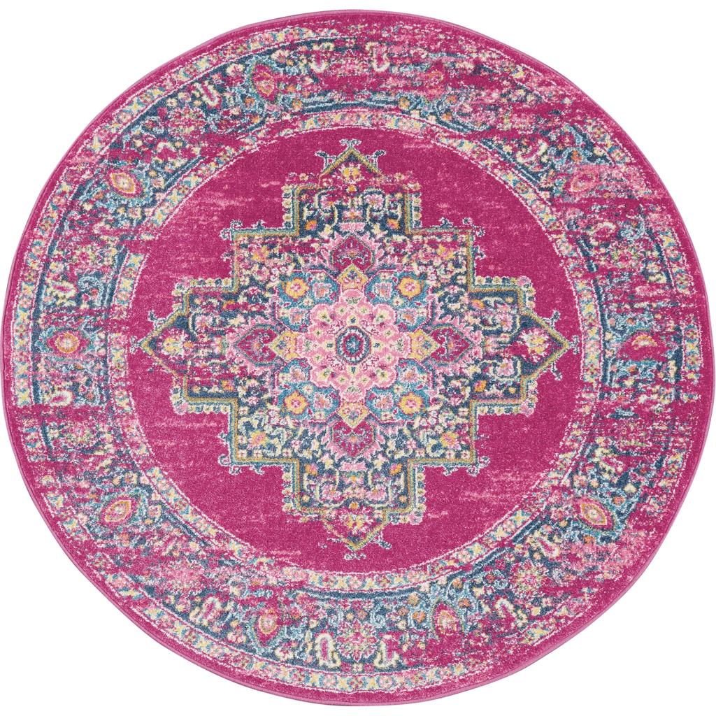 Nourison Home Passion PSN03 Pink Fuchsia Indoor Round Area Rug - Bohemian Power Loomed Machine Made Medium Pile
