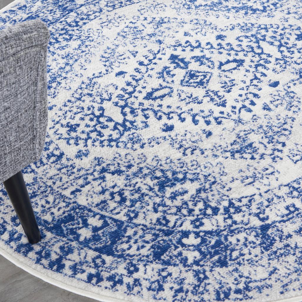 Nourison Home Whimsicle WHS15 Ivory Navy Indoor Round Area Rug - Farmhouse Power Loomed Machine Made Low Pile