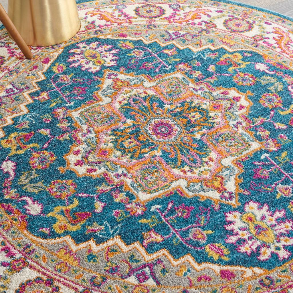 Nourison Home Passion PSN20 Teal Multicolor Indoor Round Area Rug - Bohemian Power Loomed Machine Made Medium Pile