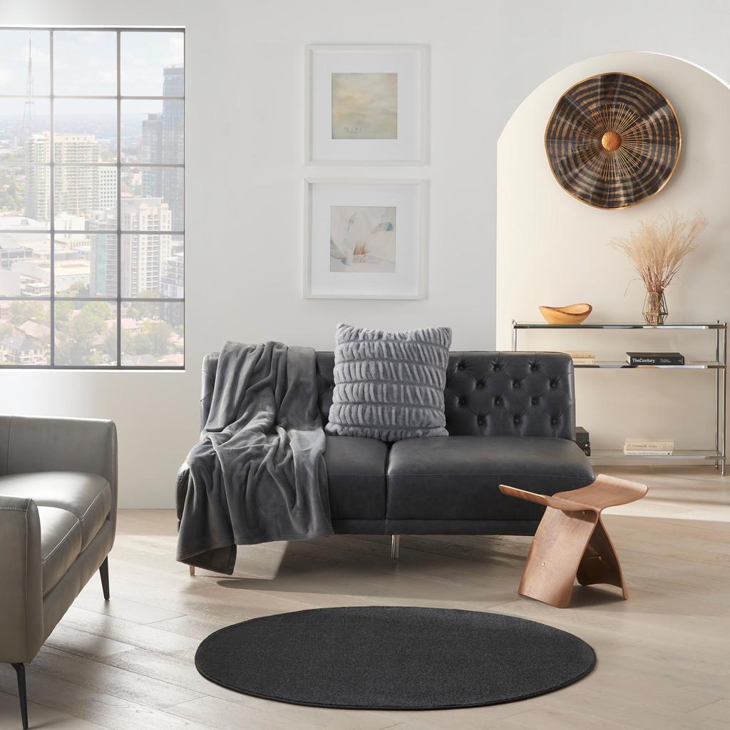 Nourison Home Nourison Essentials NRE01 Black Indoor/Outdoor Round Area Rug - Outdoor Power Loomed Machine Made Low Pile