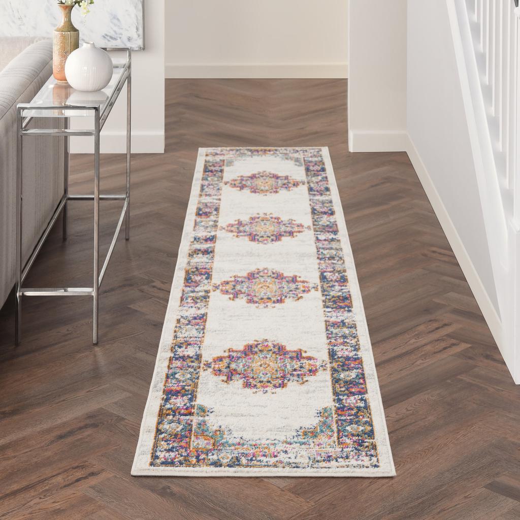 Nourison Home Passion PSN03 Ivory Blue Indoor Runner - Vintage Power Loomed Machine Made Medium Pile