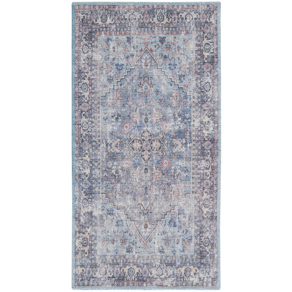 Nourison Home New Concept Washables SR104 Light Grey Blue Indoor Rectangle Area Rug - Vintage Machine Woven Machine Made Low Pile