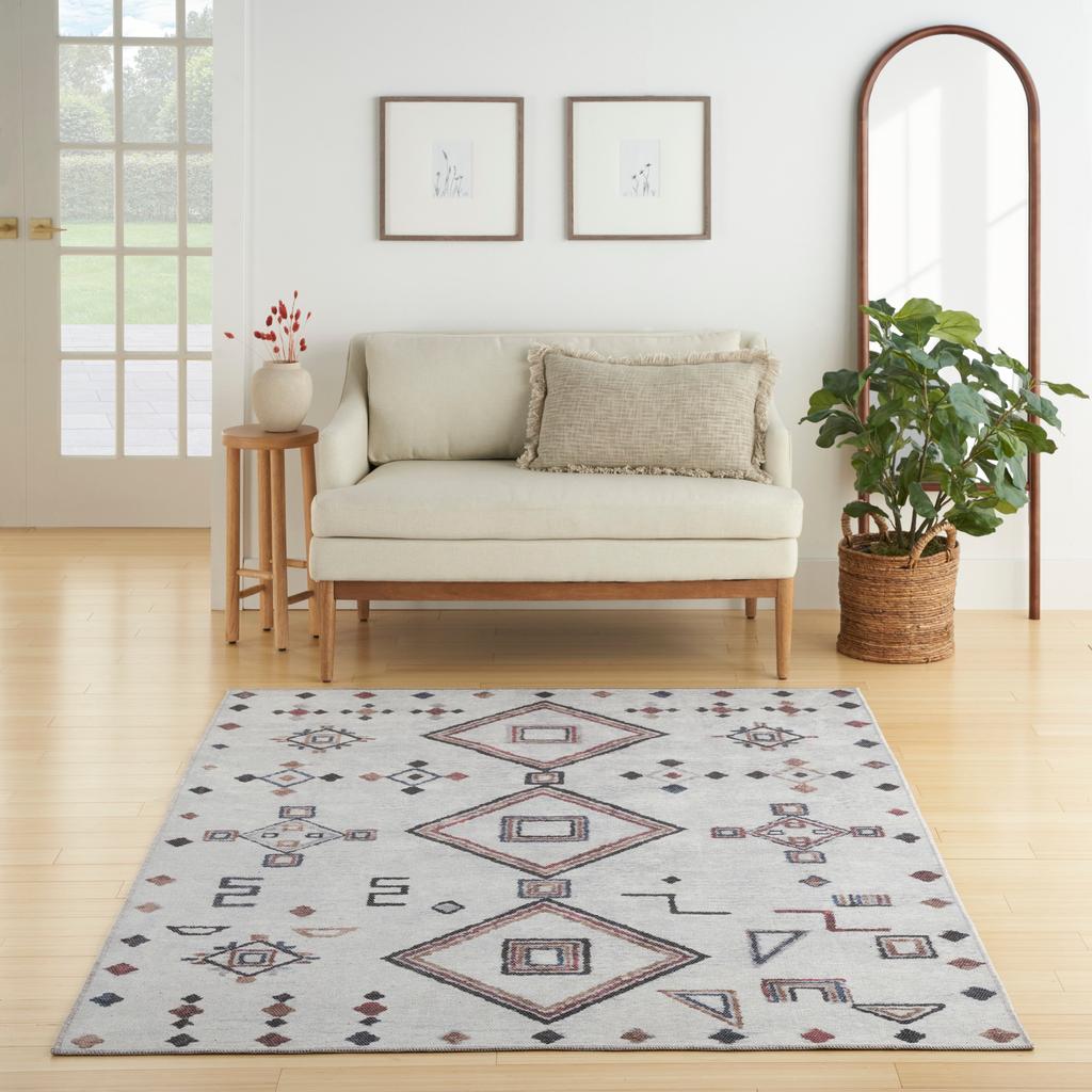 Nourison Home New Concept Washables SR108 Ivory Multicolor Indoor Rectangle Area Rug - Bohemian Machine Woven Machine Made Low Pile