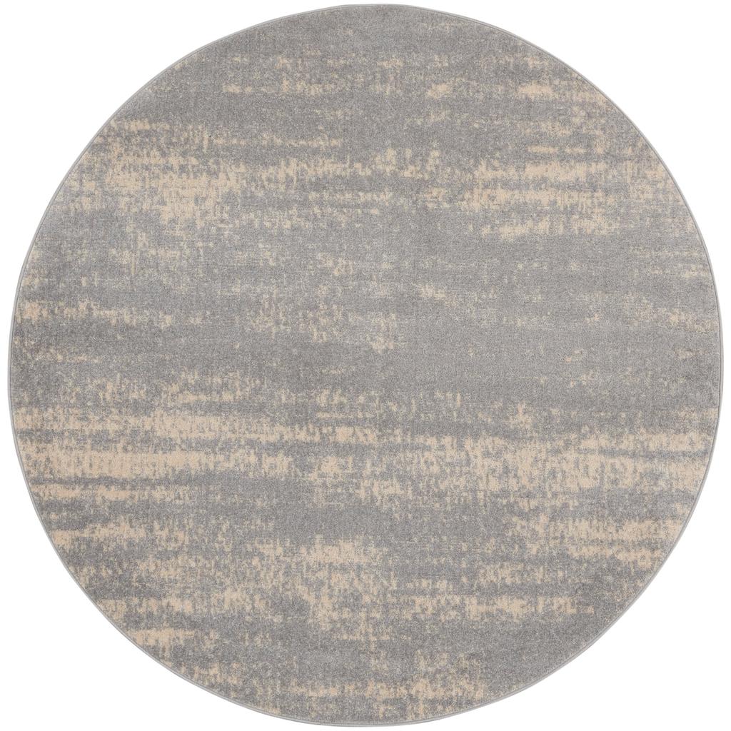 Nourison Home Nourison Essentials NRE03 Grey Beige Indoor/Outdoor Round Area Rug - Modern Power Loomed Machine Made Low Pile