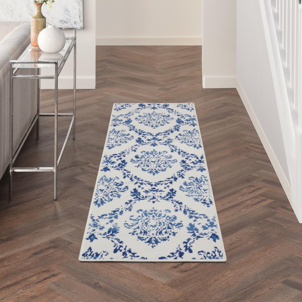 Nourison Home Whimsicle WHS01 Ivory Navy Indoor Runner - Farmhouse Power Loomed Machine Made Low Pile