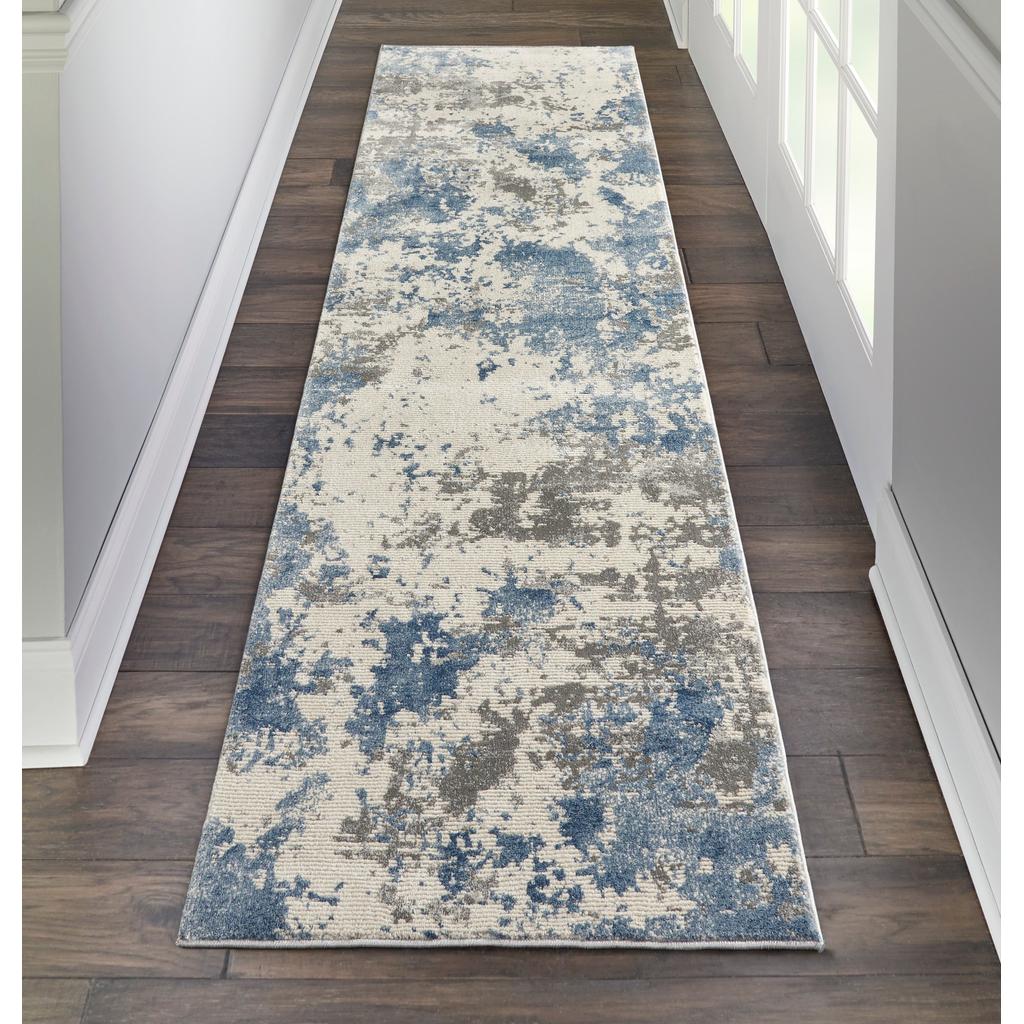 Nourison Home Rustic Textures RUS08 Grey Blue Grey/Blue Indoor Runner - Modern Power Loomed Machine Made Medium Pile