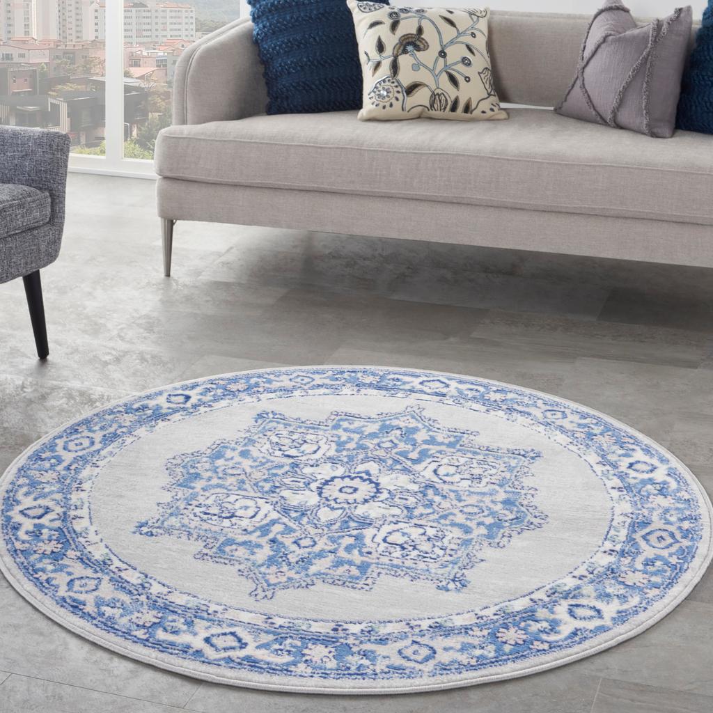 Nourison Home Whimsicle WHS03 Grey Blue Indoor Round Area Rug - Farmhouse Power Loomed Machine Made Low Pile