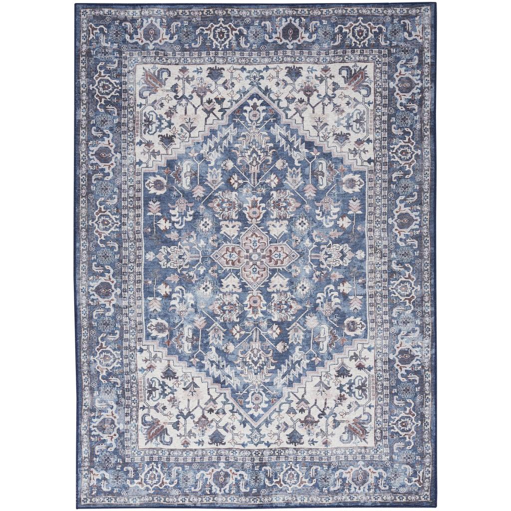 Nourison Home New Concept Washables SR104 Navy Ivory Indoor Rectangle Area Rug - Vintage Machine Woven Machine Made Low Pile
