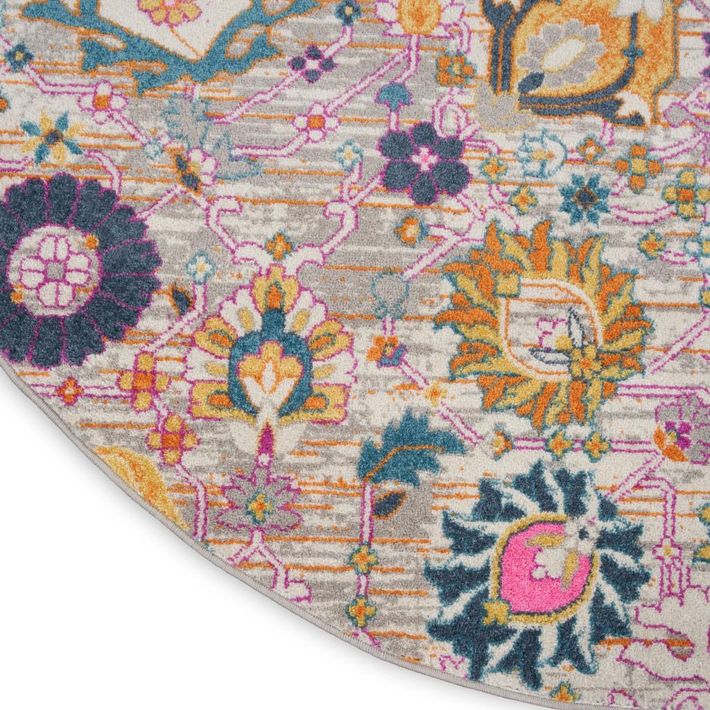 Nourison Home Passion PSN01 Pink and Grey Silver Indoor Round Area Rug - Bohemian Power Loomed Machine Made Medium Pile