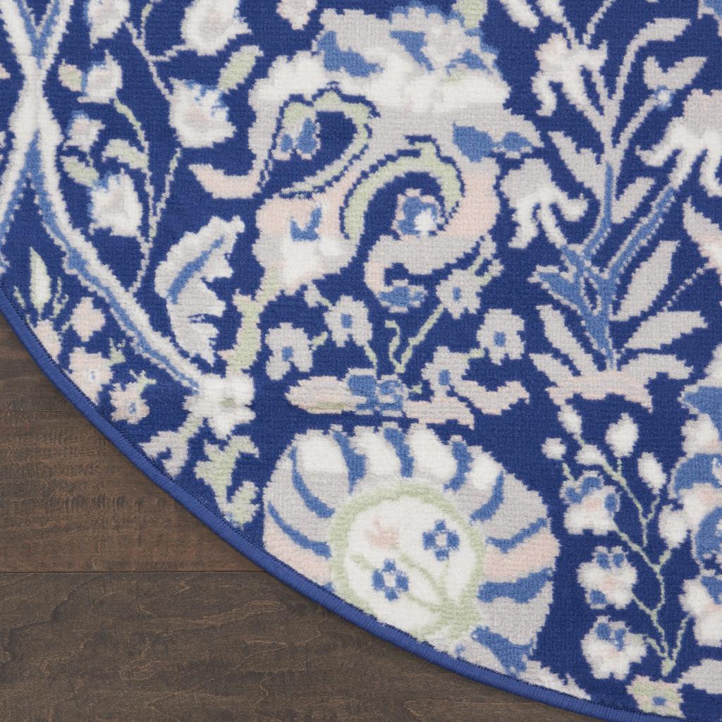 Nourison Home Whimsicle WHS10 Navy Multicolor Indoor Round Area Rug - Farmhouse Power Loomed Machine Made Low Pile