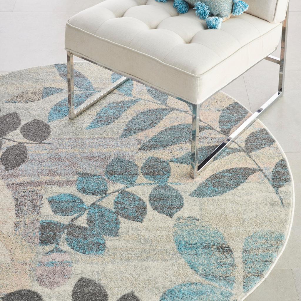 Nourison Home Tranquil TRA01 Ivory Blue Ivory/Light Blue Indoor Round Area Rug - Farmhouse Power Loomed Machine Made Medium Pile