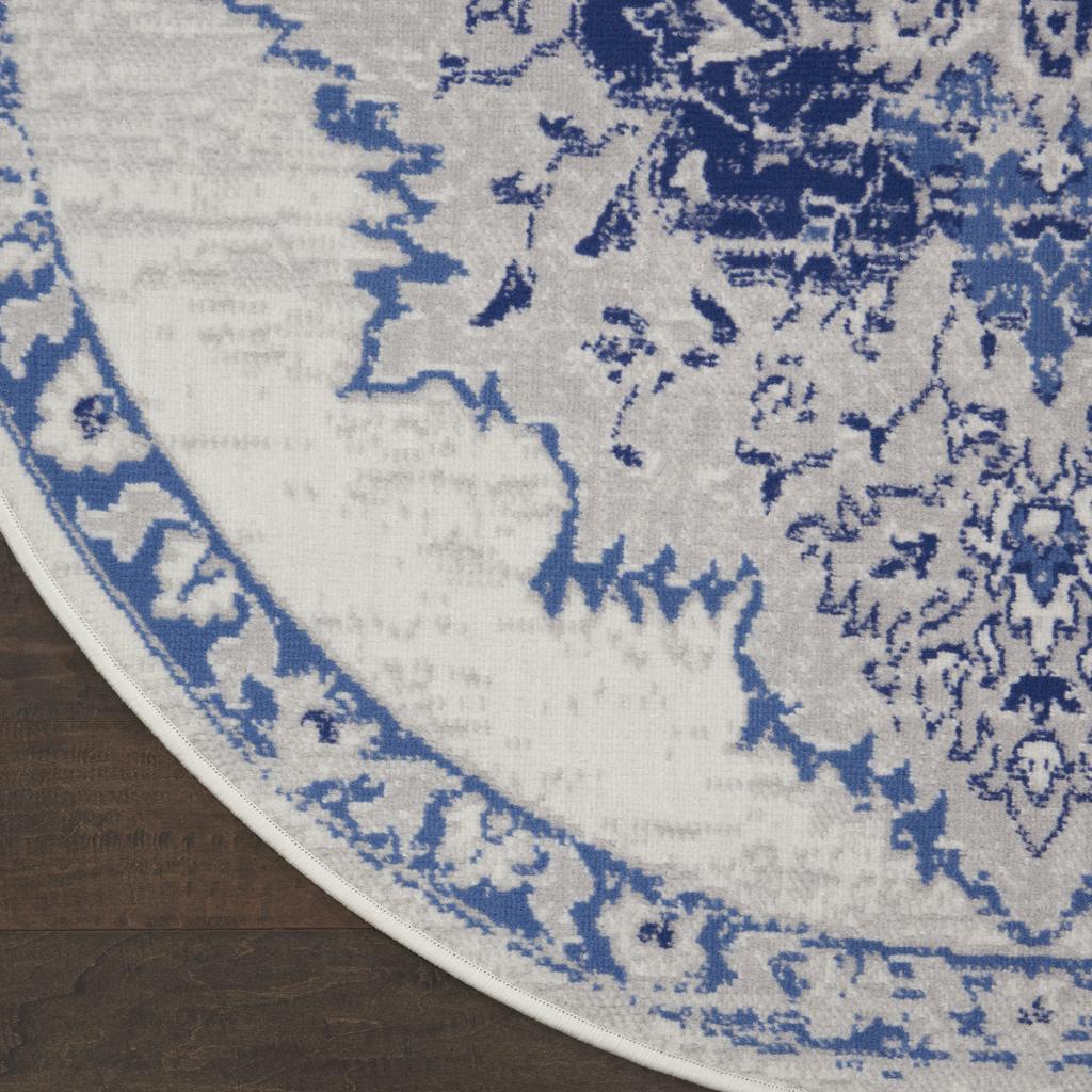Nourison Home Whimsicle WHS14 Ivory Blue Indoor Round Area Rug - Bohemian Power Loomed Machine Made Low Pile
