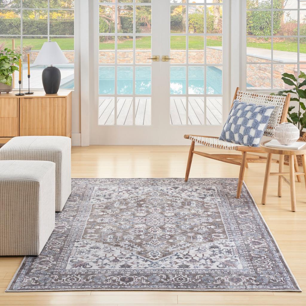 Nourison Home New Concept Washables SR104 Olive Ivory Indoor Rectangle Area Rug - Vintage Machine Woven Machine Made Low Pile