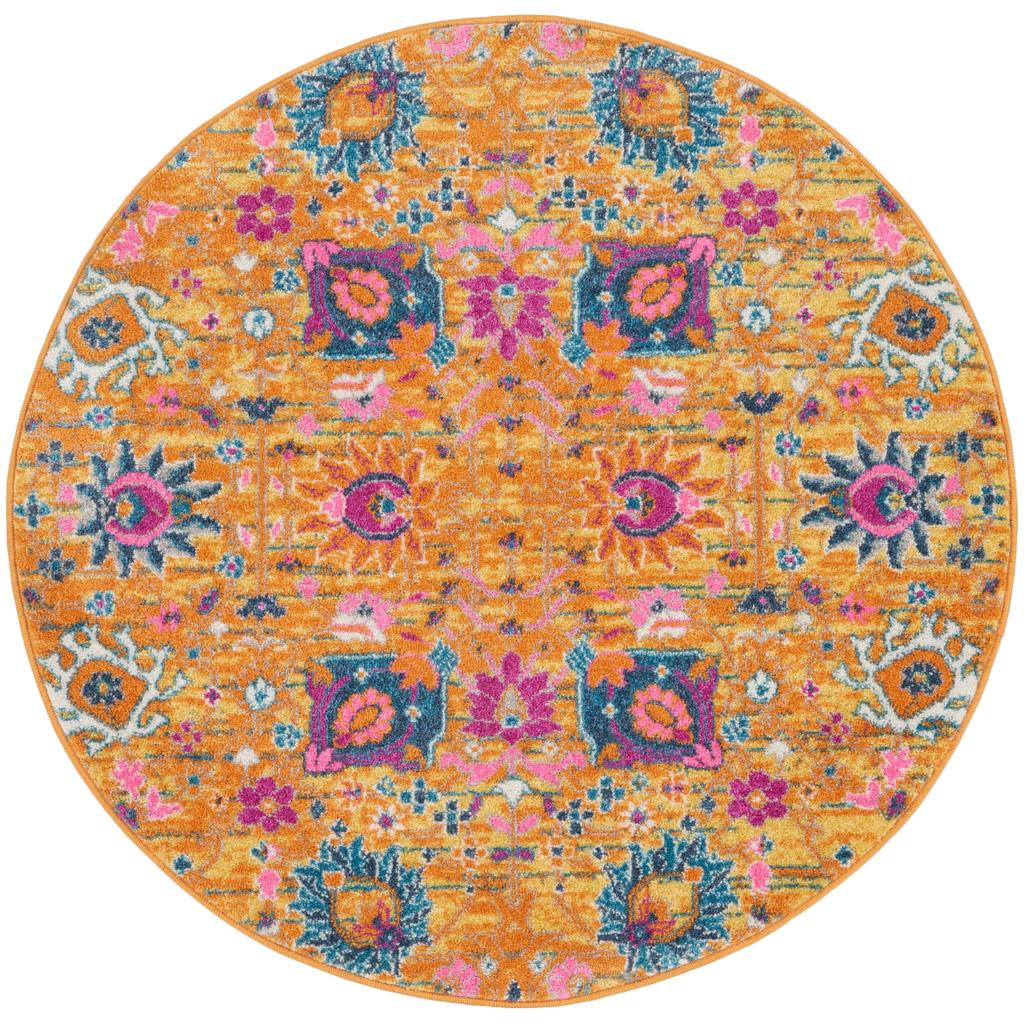 Nourison Home Passion PSN01 Orange Sunburst Indoor Round Area Rug - Bohemian Power Loomed Machine Made Medium Pile