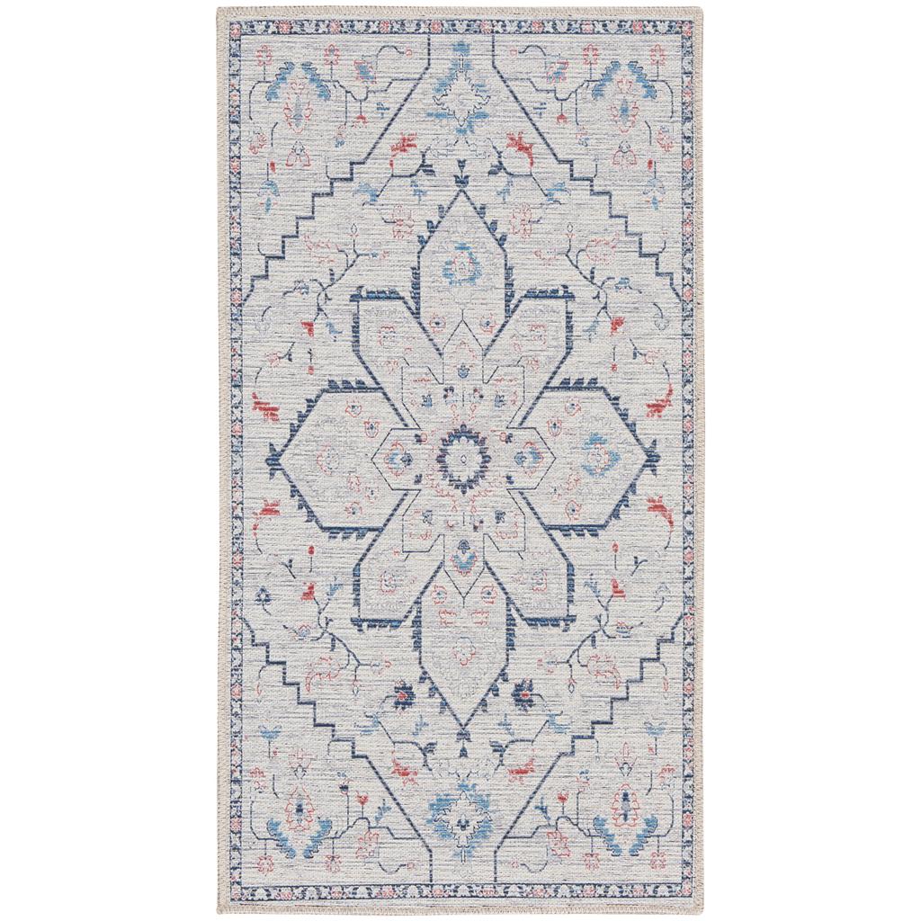 Nourison Home New Concept Washables SR110 Ivory Blue Indoor Rectangle Area Rug - Farmhouse Machine Woven Machine Made Low Pile
