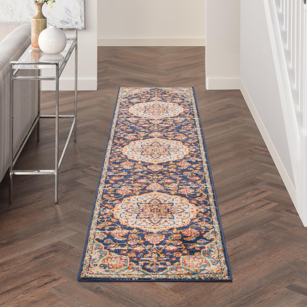 Nourison Home Passion PSN22 Navy Multicolor Indoor Runner - Transitional Power Loomed Machine Made Medium Pile