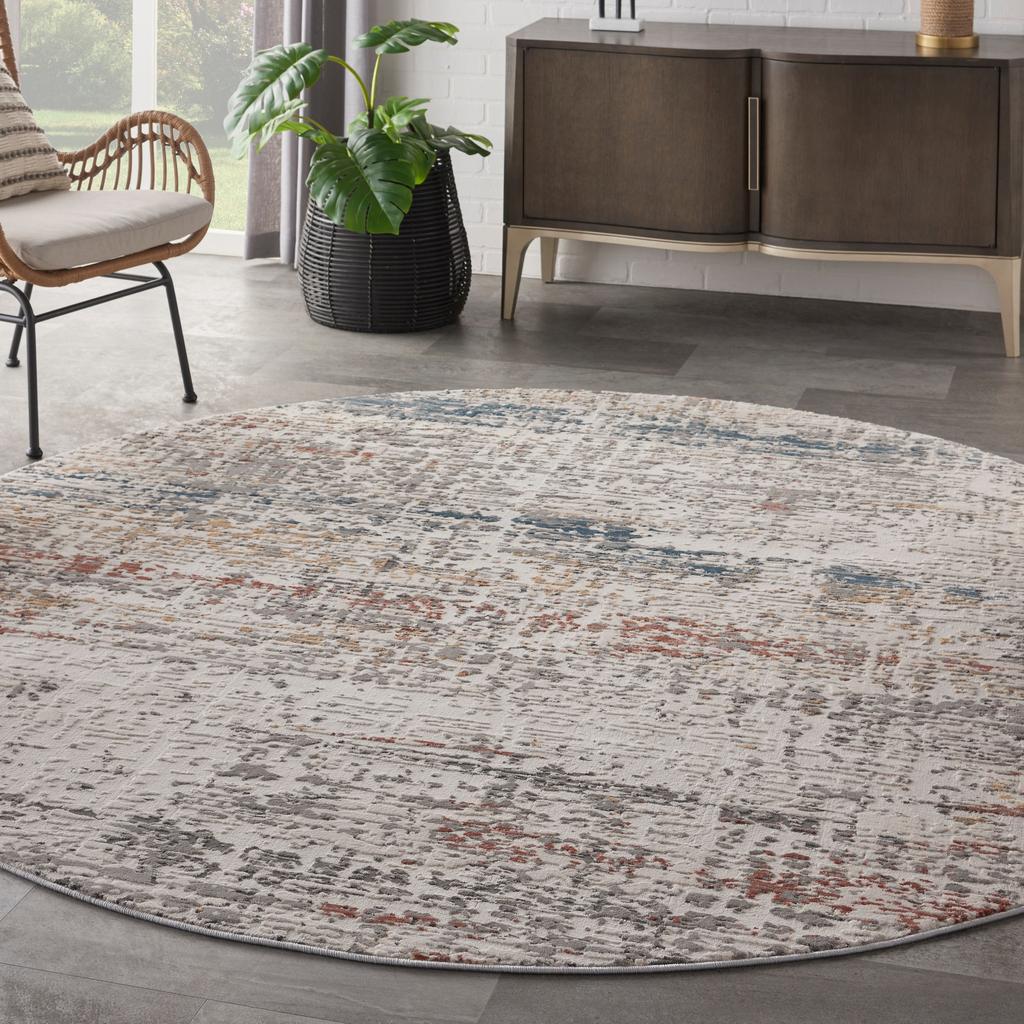 Nourison Home Rustic Textures RUS14 Light Grey Multicolor Light Grey Multi Indoor Round Area Rug - Modern Power Loomed Machine Made Medium Pile