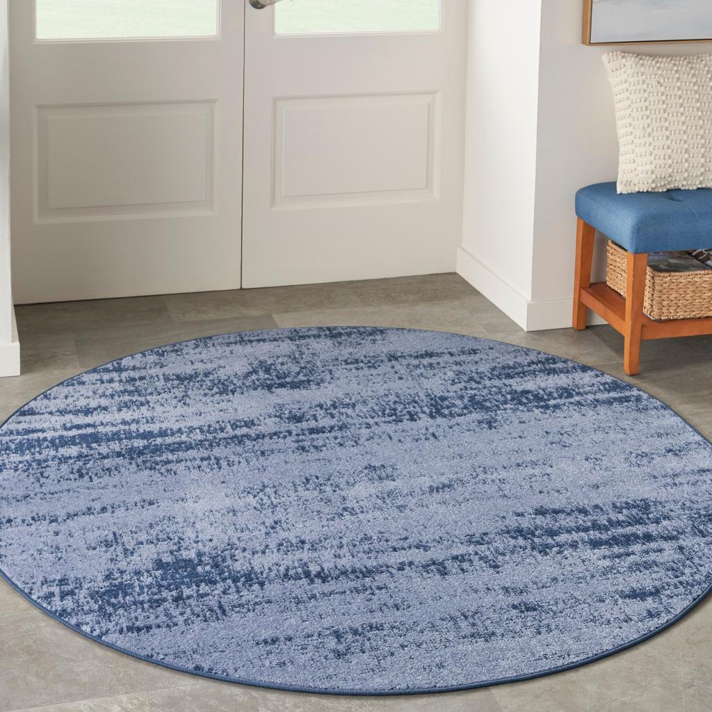 Nourison Home Nourison Essentials NRE03 Denim Indoor/Outdoor Round Area Rug - Modern Power Loomed Machine Made Low Pile