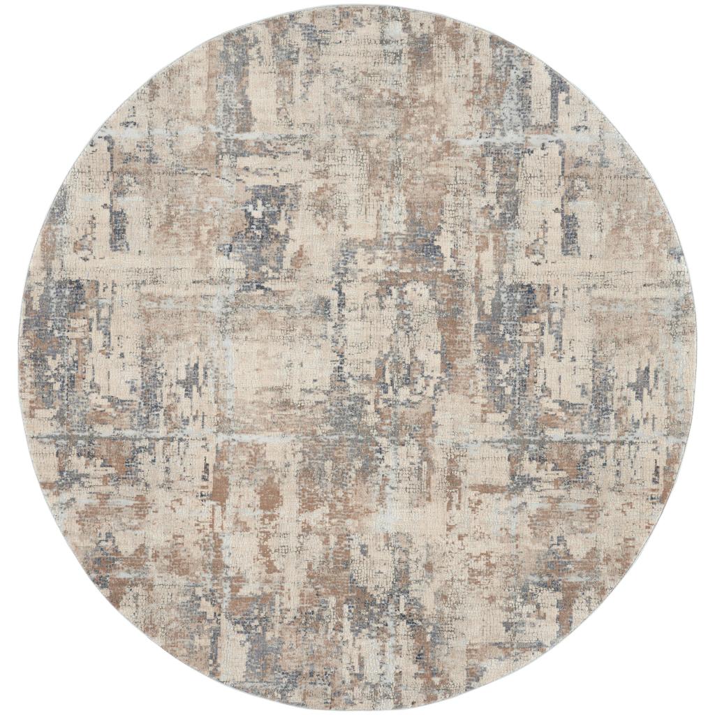 Nourison Home Rustic Textures RUS06 Beige and Grey Beige Grey Indoor Round Area Rug - Modern Power Loomed Machine Made Medium Pile