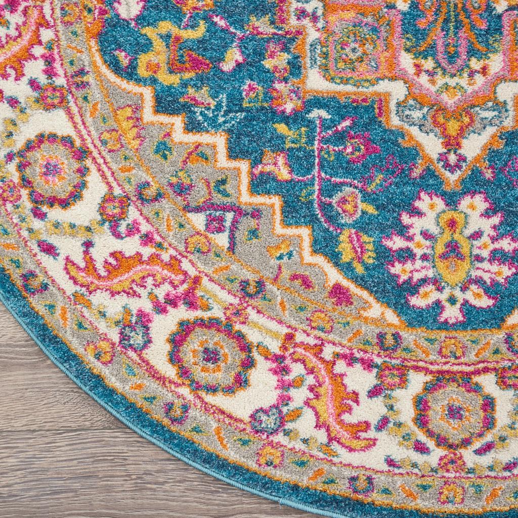 Nourison Home Passion PSN20 Teal Multicolor Indoor Round Area Rug - Bohemian Power Loomed Machine Made Medium Pile