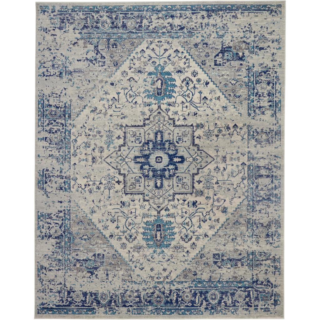 Nourison Home Tranquil TRA06 Ivory Light Blue Ivory/Light Blue Indoor Rectangle Area Rug - Vintage Power Loomed Machine Made Medium Pile