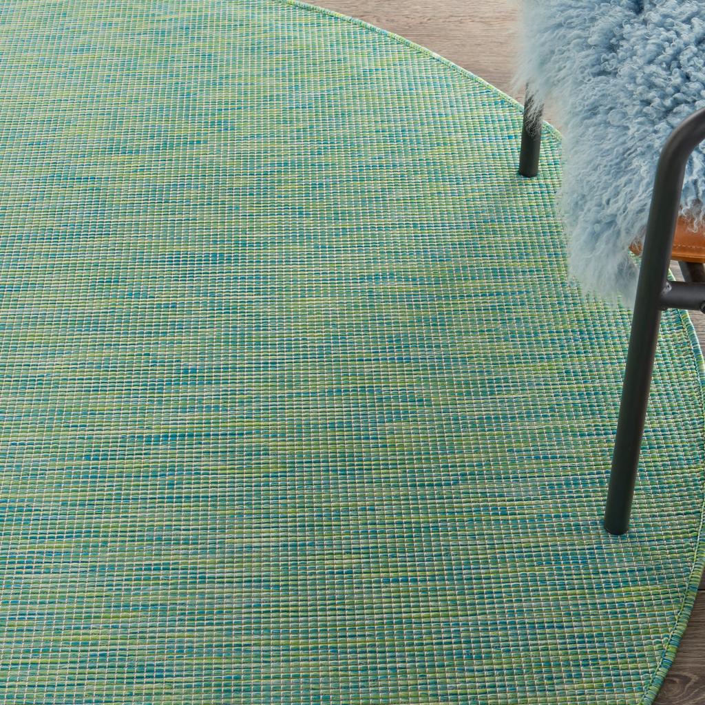 Nourison Home Positano POS01 Blue Green Indoor/Outdoor Round Area Rug - Modern Power Loomed Machine Made Low Pile