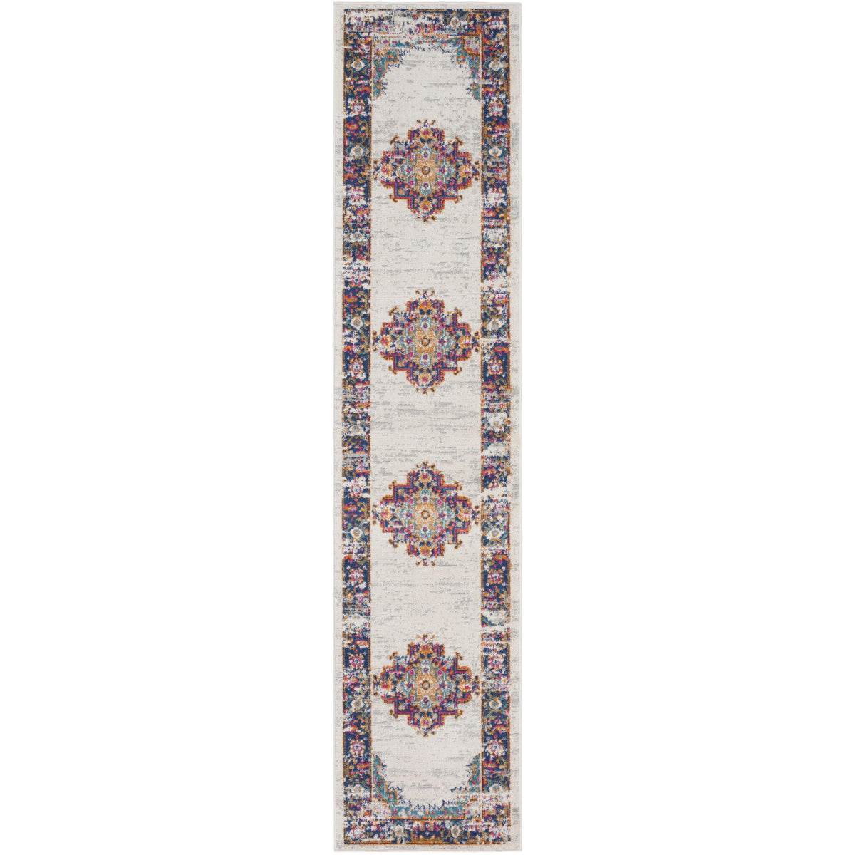Nourison Home Passion PSN03 Ivory Blue Indoor Runner - Vintage Power Loomed Machine Made Medium Pile