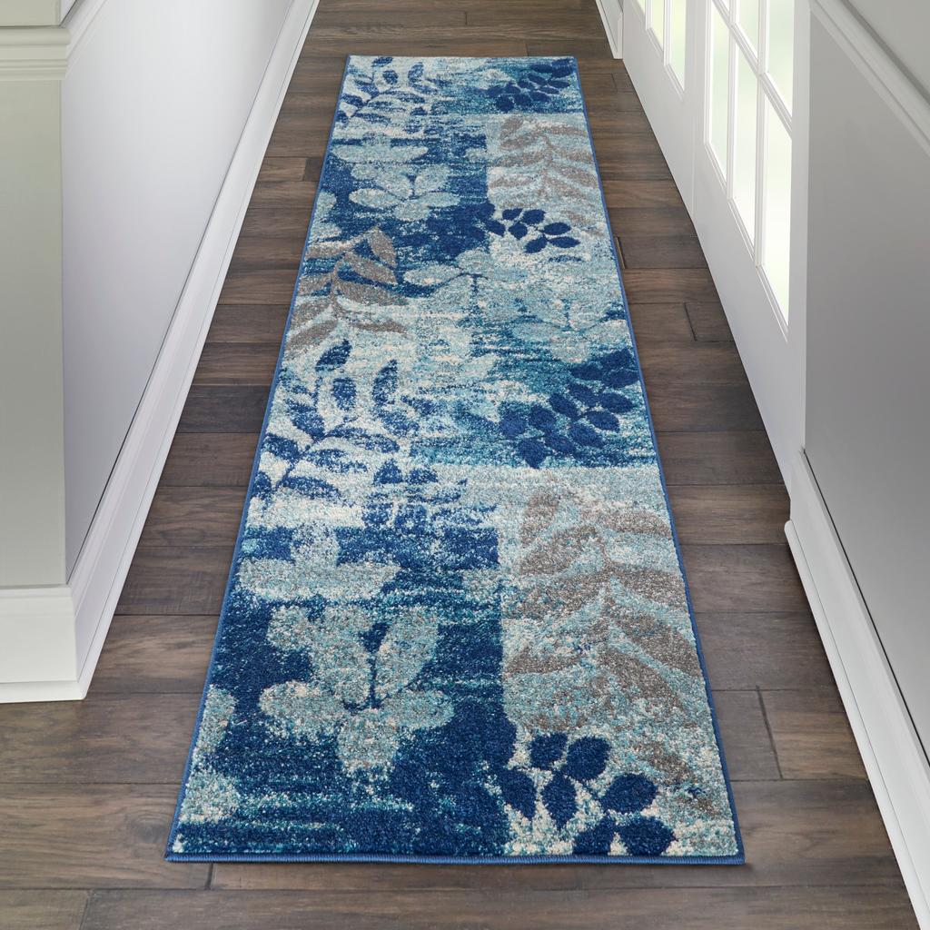 Nourison Home Tranquil TRA01 Navy Light Blue Navy/Light Blue Indoor Runner - Farmhouse Power Loomed Machine Made Medium Pile