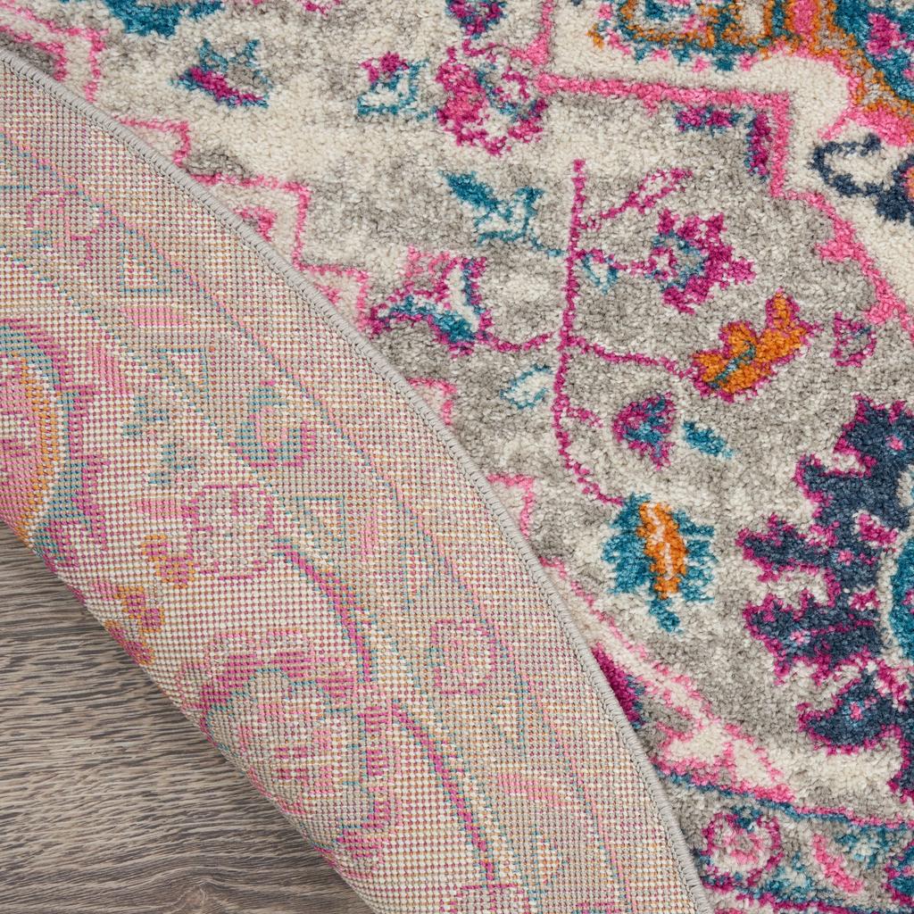 Nourison Home Passion PSN20 Light Grey Pink Indoor Round Area Rug - Bohemian Power Loomed Machine Made Medium Pile