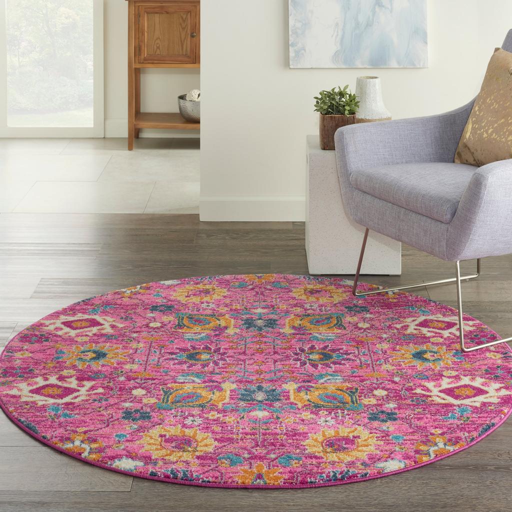 Nourison Home Passion PSN01 Pink Fuchsia Indoor Round Area Rug - Bohemian Power Loomed Machine Made Medium Pile