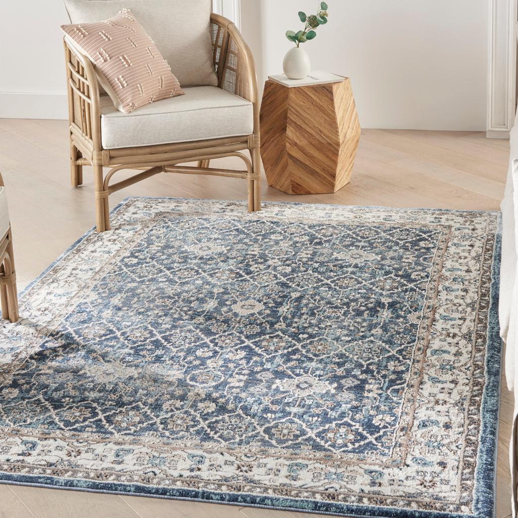 Nourison Home American Manor AMR01 Blue/Ivory Blue Ivory Indoor Rectangle Area Rug - Vintage Power Loomed Machine Made Medium Pile