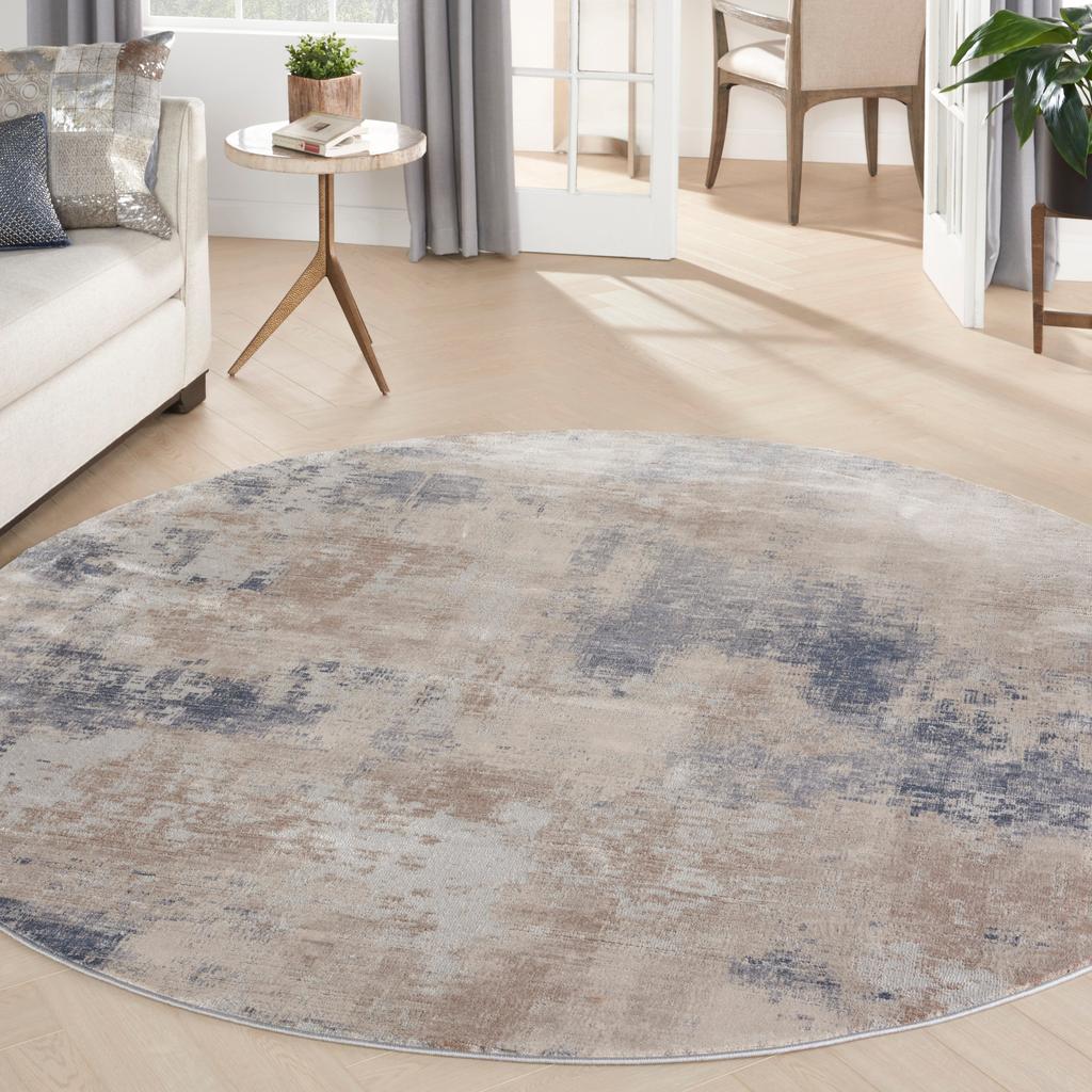 Nourison Home Rustic Textures RUS02 Beige and Grey Beige Grey Indoor Round Area Rug - Modern Power Loomed Machine Made Medium Pile