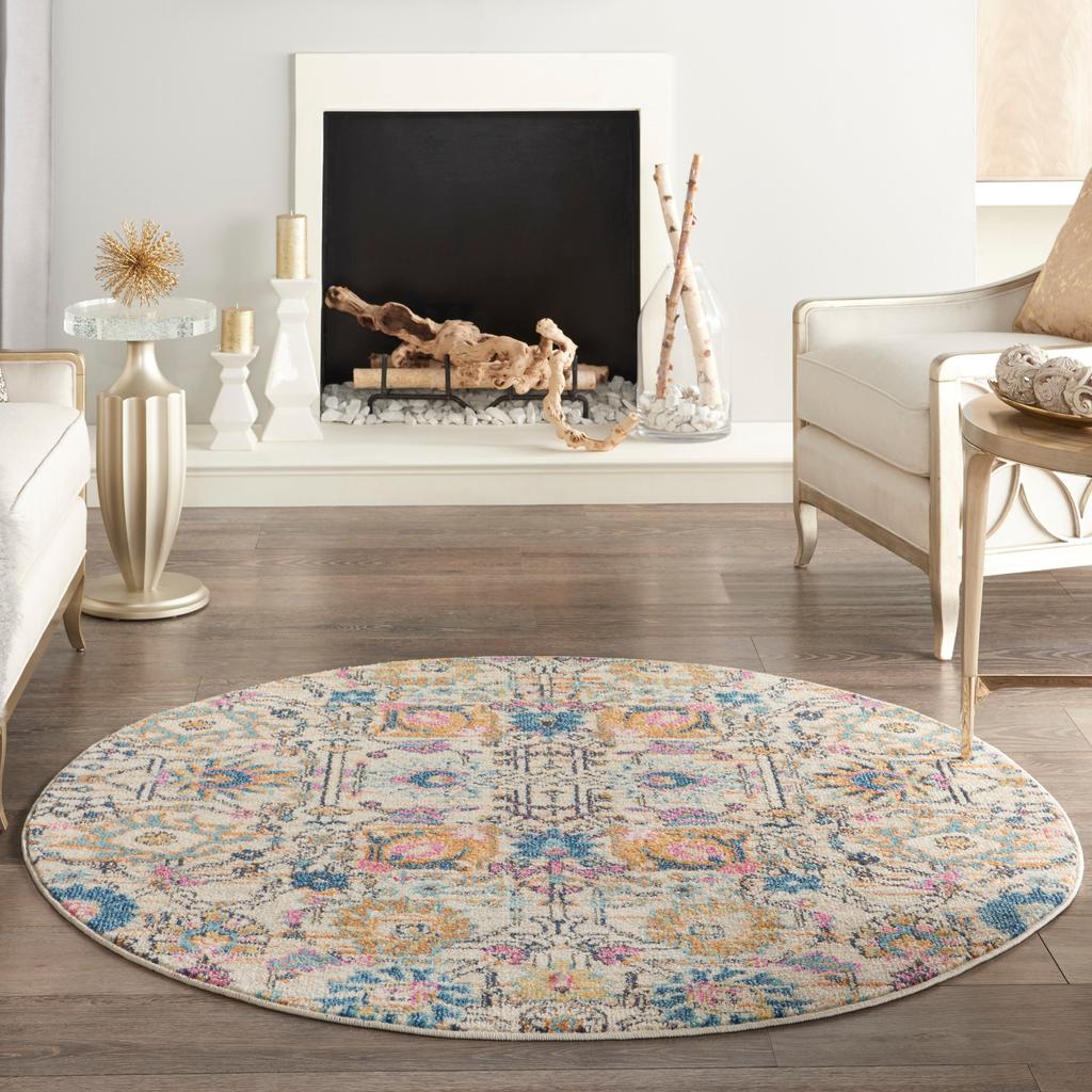 Nourison Home Passion PSN01 Ivory Multicolor Indoor Round Area Rug - Bohemian Power Loomed Machine Made Medium Pile