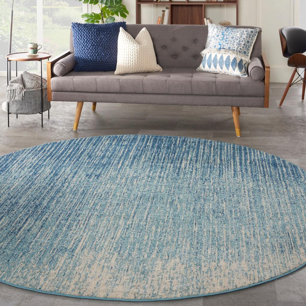 Nourison Home Passion PSN09 Navy Light Blue Indoor Round Area Rug - Modern Power Loomed Machine Made Medium Pile