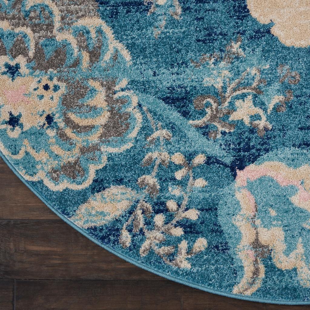 Nourison Home Tranquil TRA02 Turquoise Indoor Round Area Rug - Vintage Power Loomed Machine Made Medium Pile