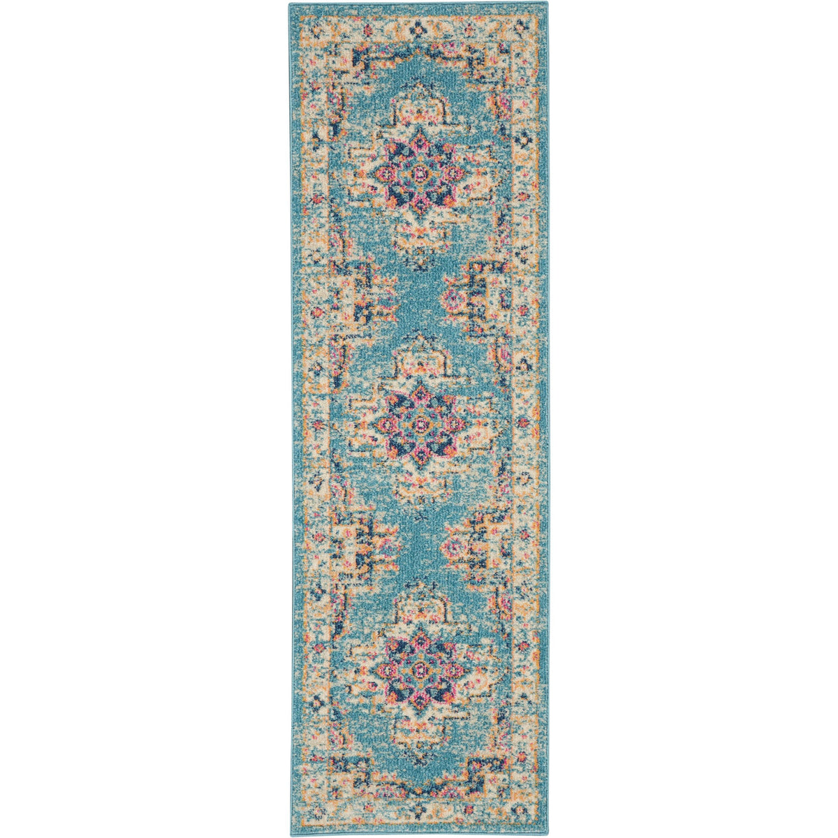 Nourison Home Passion PSN03 Light Blue Indoor Runner - Bohemian Power Loomed Machine Made Medium Pile