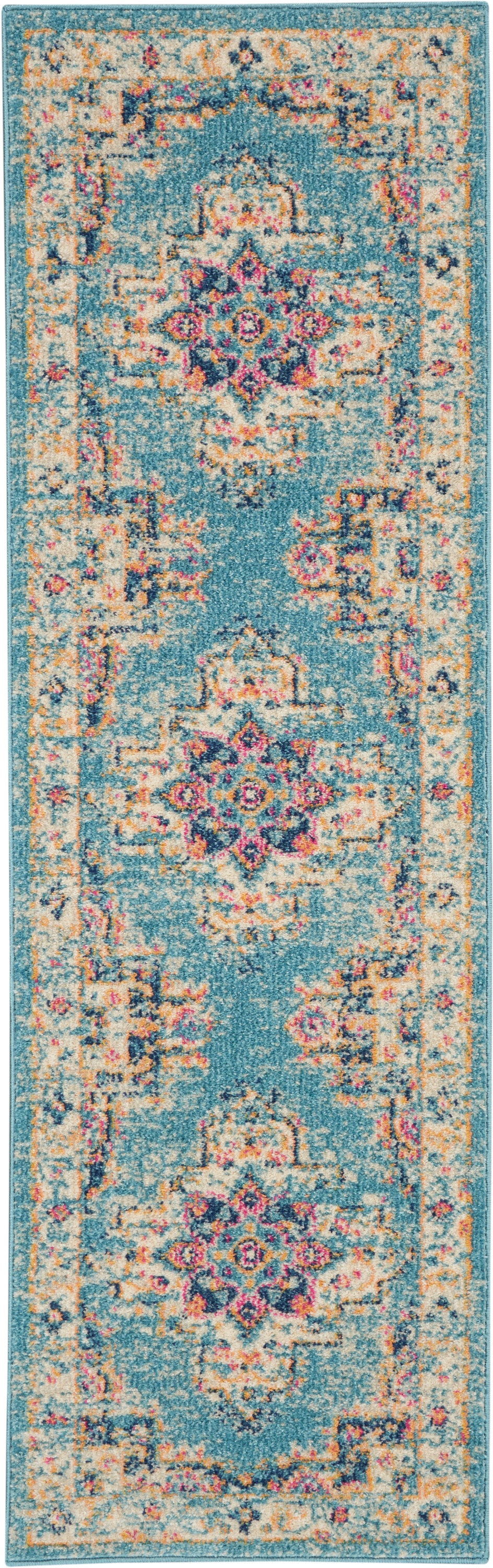 Nourison Home Passion PSN03 Light Blue Indoor Runner - Bohemian Power Loomed Machine Made Medium Pile