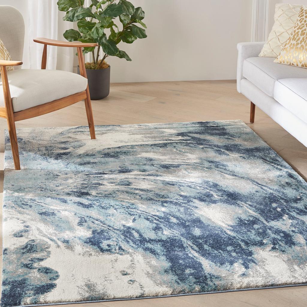 Nourison Home American Manor AMR03 Blue/Ivory Blue Ivory Indoor Rectangle Area Rug - Modern Power Loomed Machine Made Medium Pile