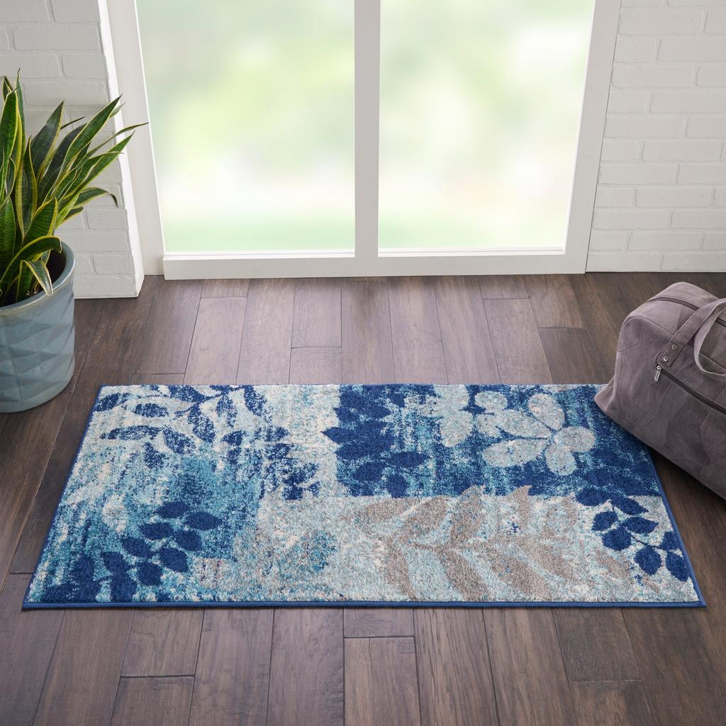 Nourison Home Tranquil TRA01 Navy Light Blue Navy/Light Blue Indoor Rectangle Area Rug - Farmhouse Power Loomed Machine Made Medium Pile