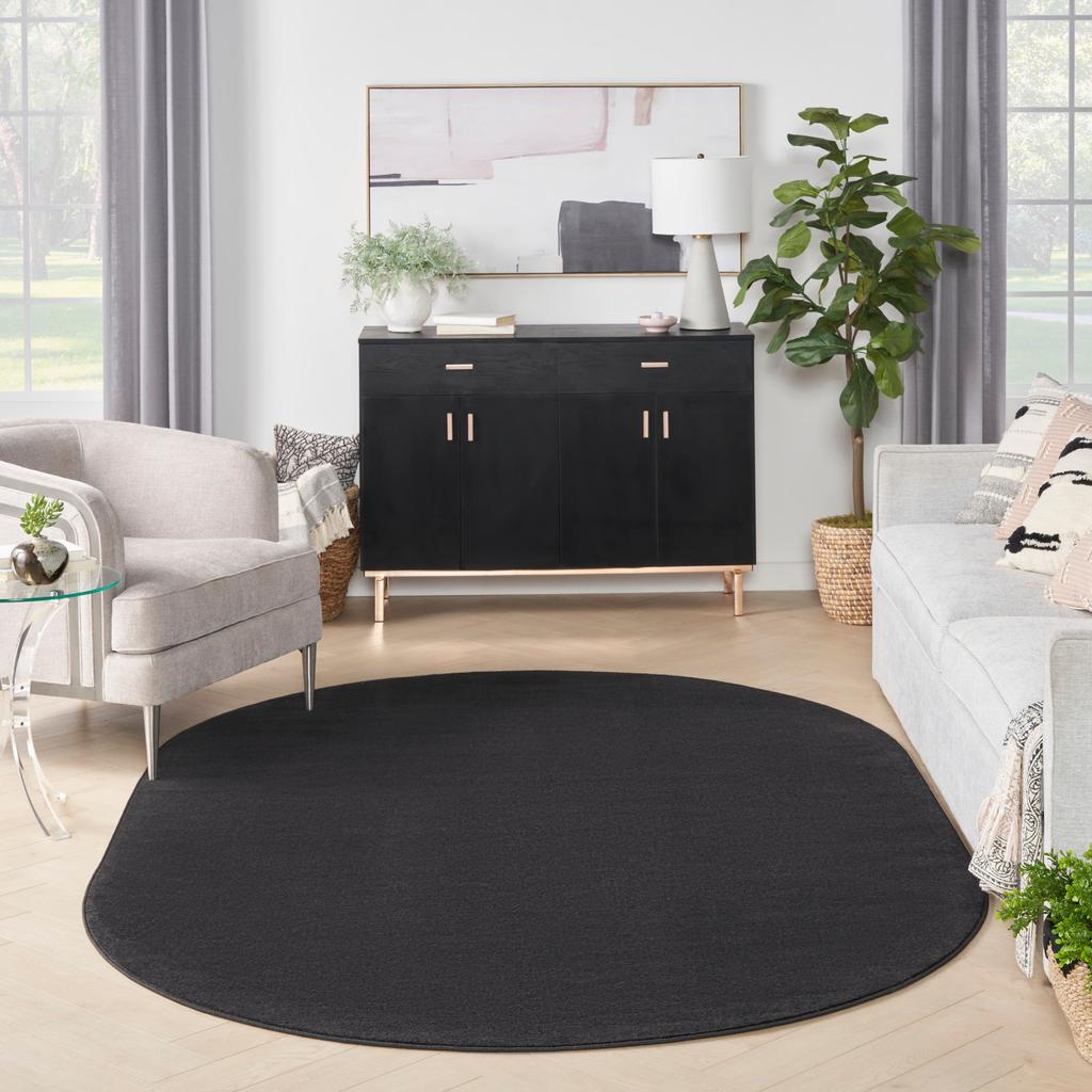 Nourison Home Nourison Essentials NRE01 Black Indoor/Outdoor Oval Area Rug - Outdoor Power Loomed Machine Made Low Pile