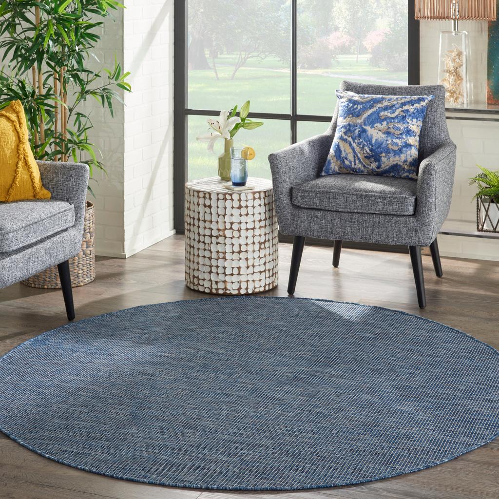 Nourison Home Positano POS01 Navy Blue Indoor/Outdoor Round Area Rug - Modern Power Loomed Machine Made Low Pile