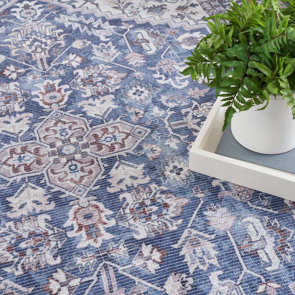 Nourison Home New Concept Washables SR104 Navy Ivory Indoor Rectangle Area Rug - Vintage Machine Woven Machine Made Low Pile