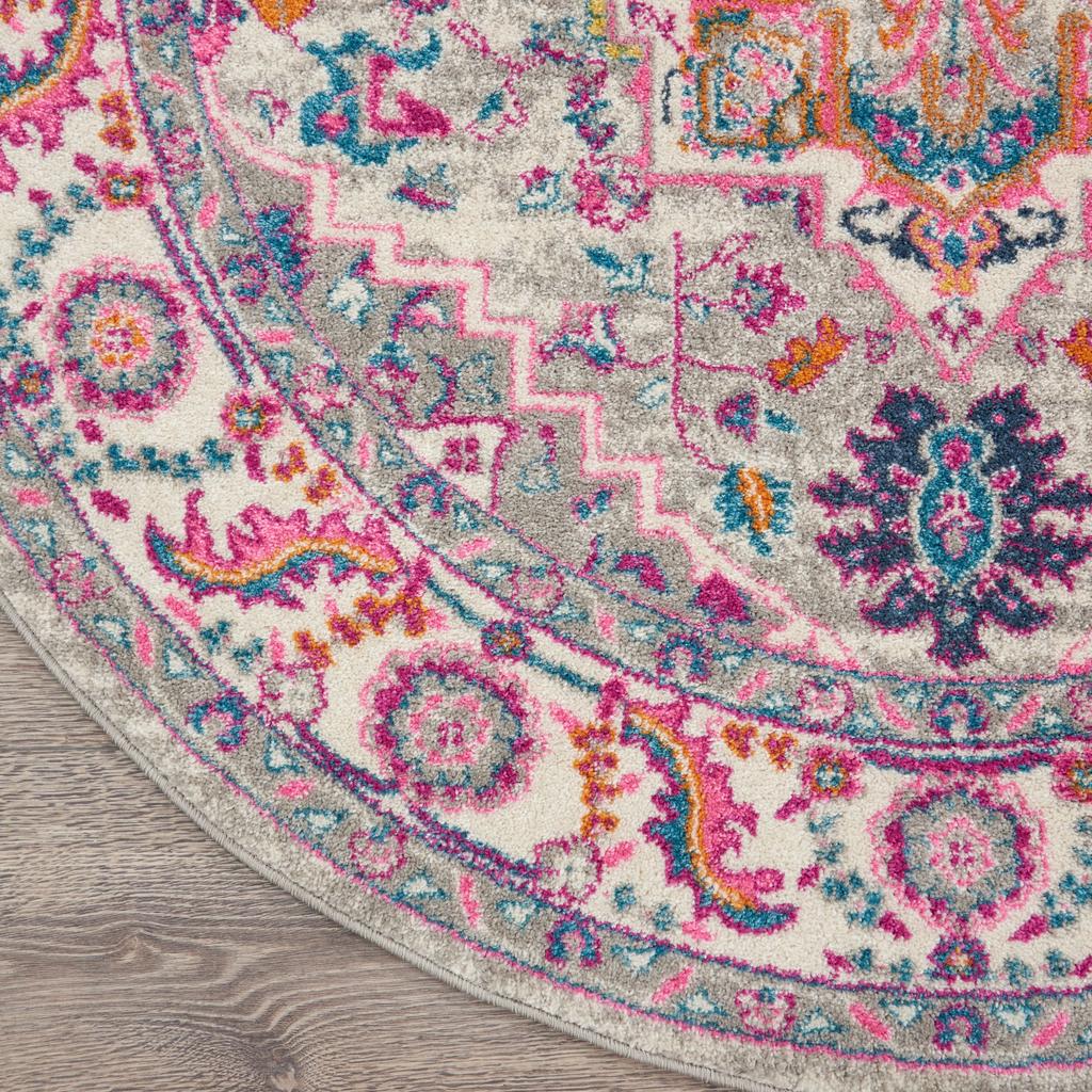 Nourison Home Passion PSN20 Light Grey Pink Indoor Round Area Rug - Bohemian Power Loomed Machine Made Medium Pile