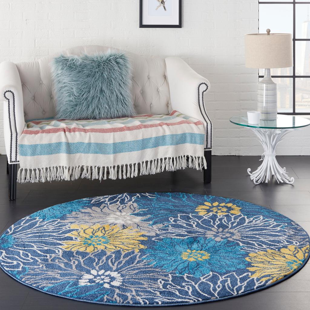 Nourison Home Passion PSN17 Blue Indoor Round Area Rug - Contemporary Power Loomed Machine Made Medium Pile