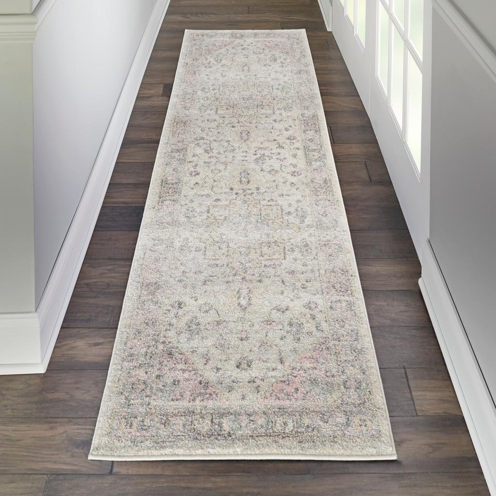 Nourison Home Tranquil TRA06 Pink and Beige Ivory Pink Indoor Runner - Vintage Power Loomed Machine Made Medium Pile